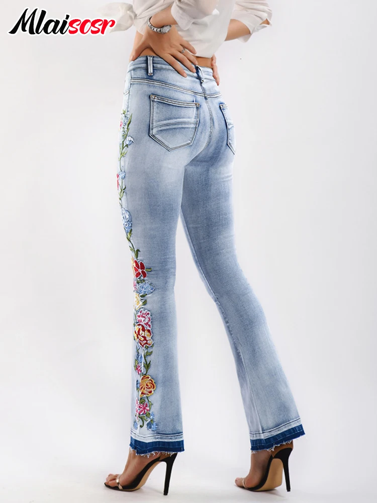 Модные обтягивающие расклешенные джинсы Mlaiscsr с 3D цветочной вышивкой женские