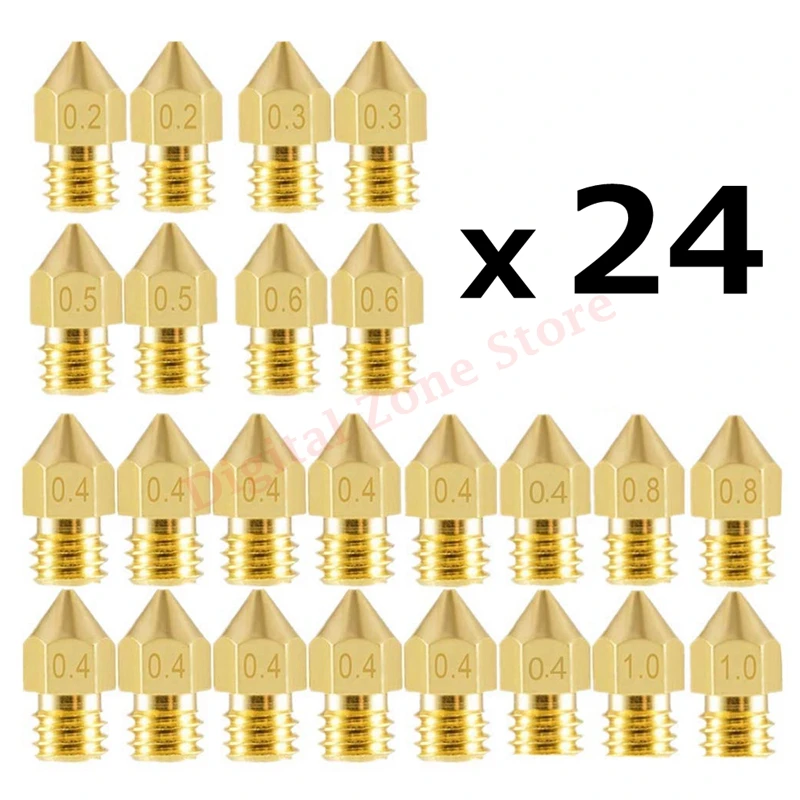 Boquillas extrusoras MK8 de 24 piezas, cabezal Hotend (0,2, 0,3, 0,4, 0,5,...