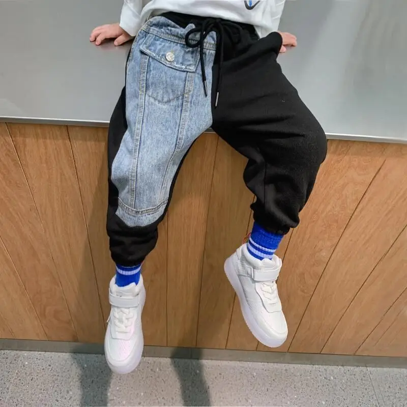 Boys Pants Fashion Jeans Patchwork Trend Sport Casual Pants Spring Autumn Teeage Children Sweatpants Baby Kids Trousers
