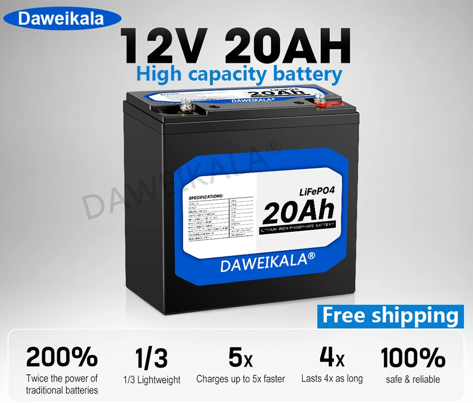 

2023 New 12V 20Ah LiFePo4 Battery Lithium Iron Phosphate 12V 24V LiFePo4 Rechargeable Battery for Kid Scooters Boat Motor No Tax