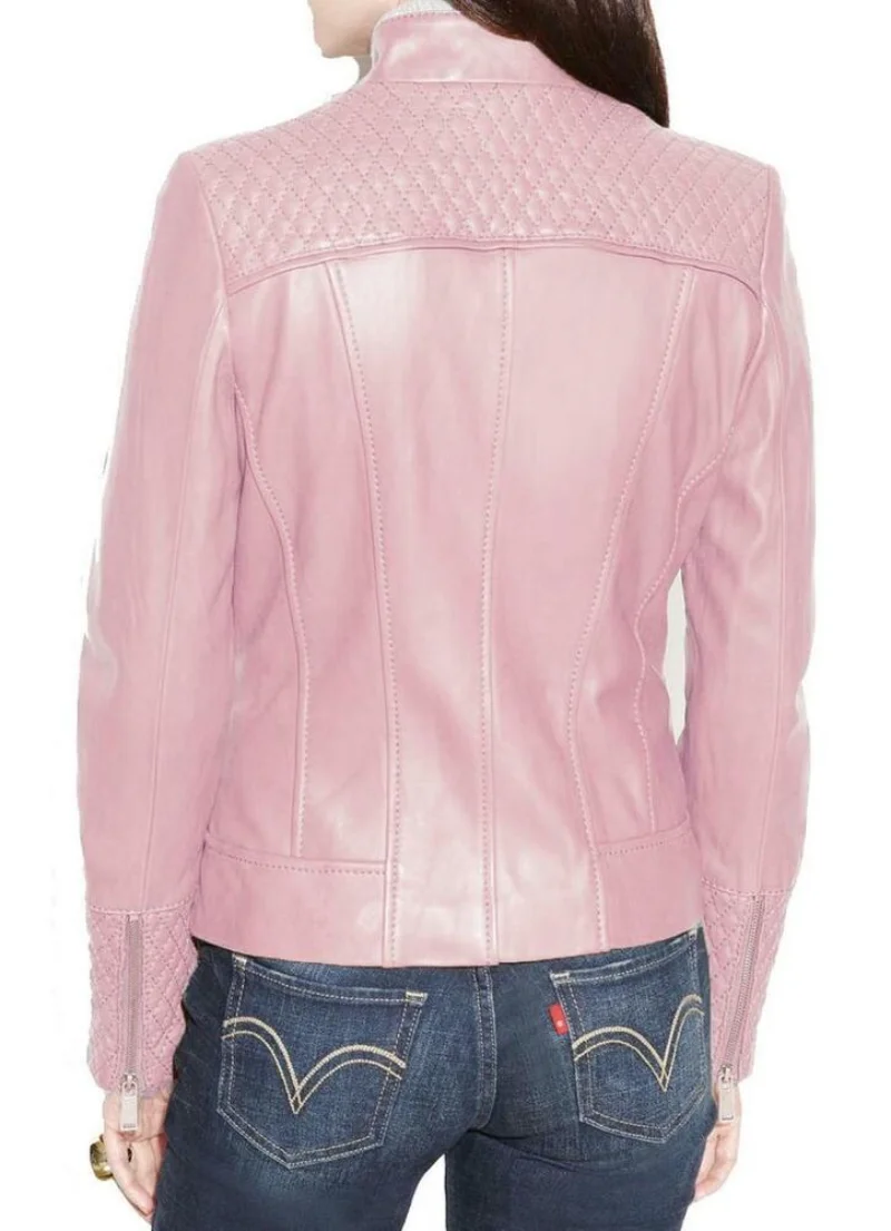 Women Leather Jacket 100% Sheepskin Red Leather Ladies Biker Coat Genuine Leather Jacket