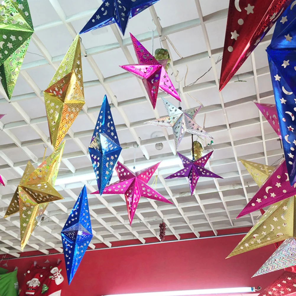

Star Paper Lantern Christmas Hanging Lampshade Light Lamp Shade Ceiling Lanterns 3D Pentagram Decoration Stars Hollow Out Lights