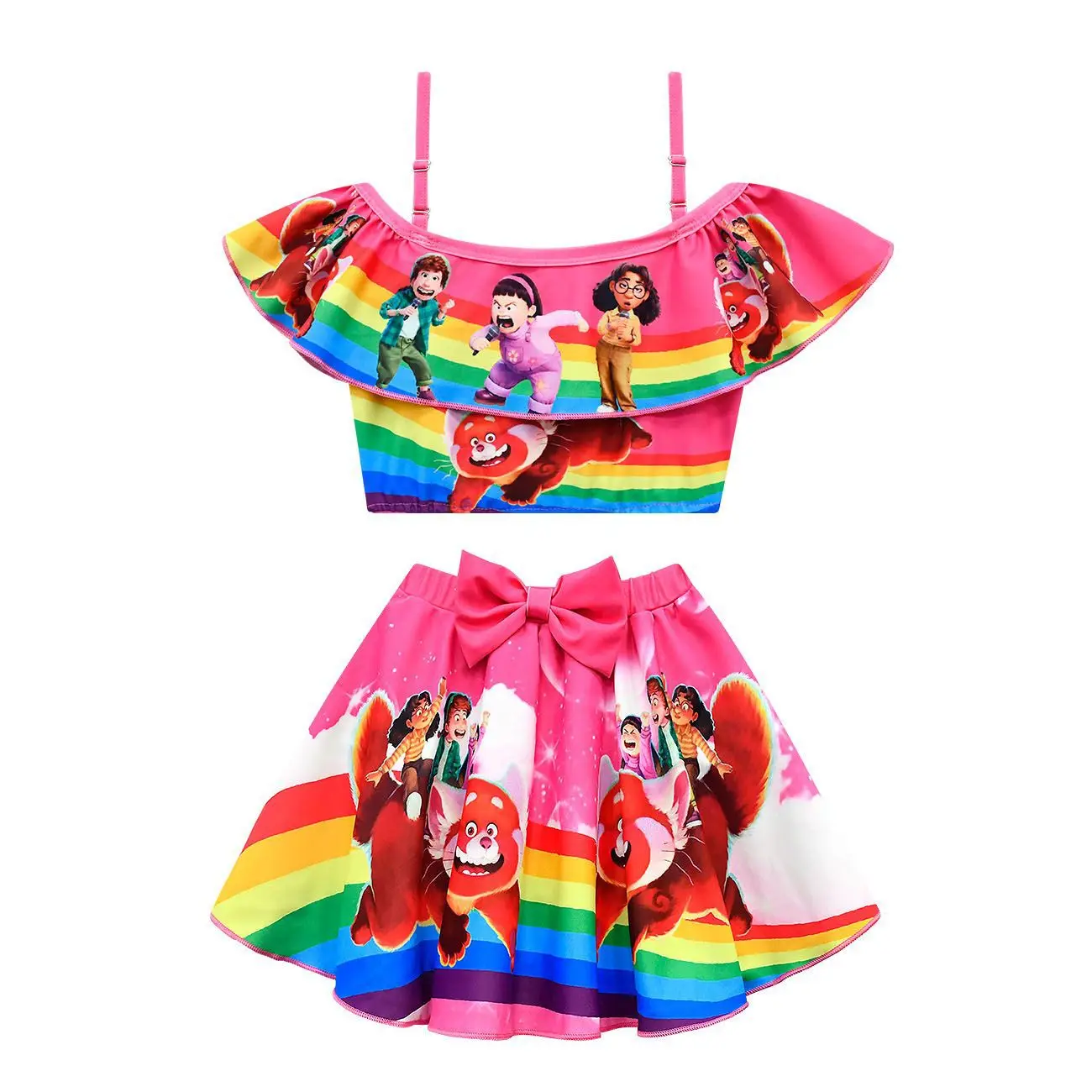 

2022 Summer New Children Turning Red Clothes Girls Swimsuit Kids Cartoon Red Panda Two Piece Sets Swimwear Baby Girl Bikini Suit