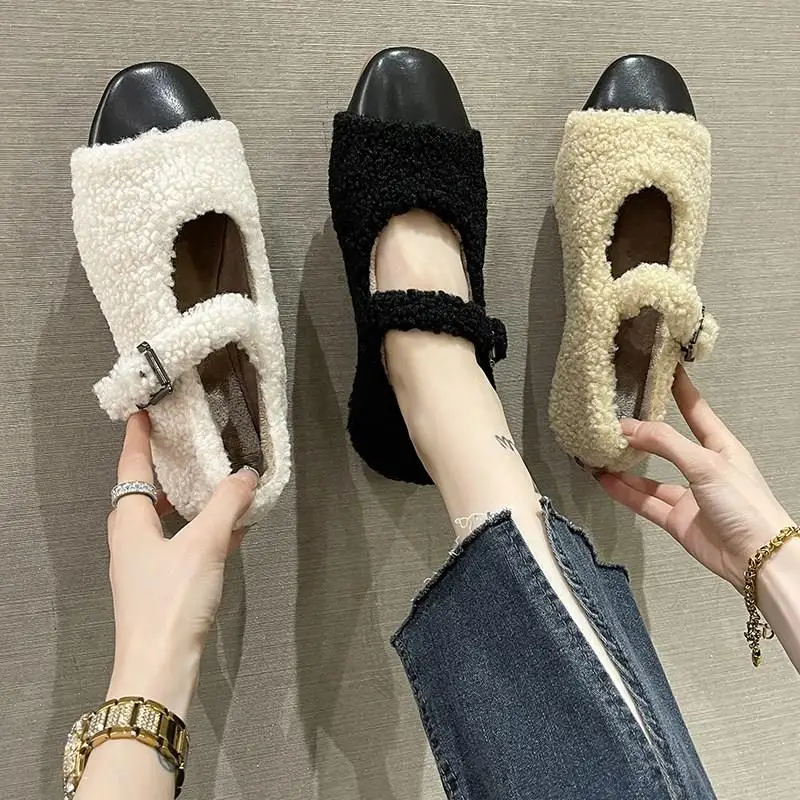 

Loafers Fur Grandma Shoes Autumn Women Female Footwear Soft Modis Fall New Dress 2022 Rome Mary Janes Flock Flat Basic Fabric