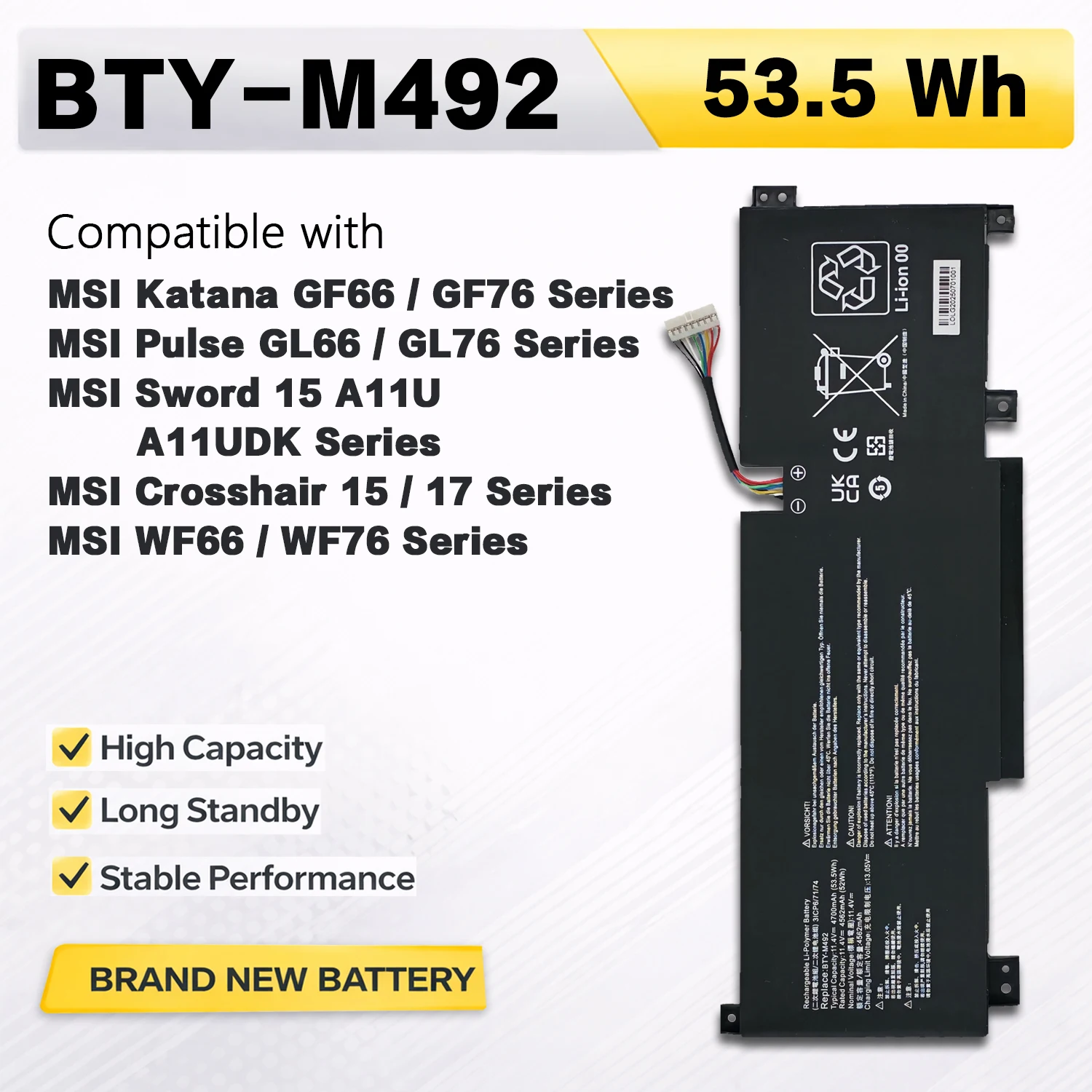 Фото Аккумулятор PowerHub BTY-M492 11.4В 53.5Втч для ноутбуков MSI Katana GF66 GF76 Pulse GL66 GL76 Sword 15 №1