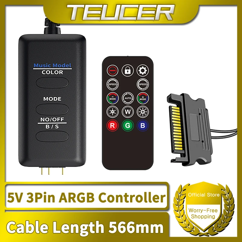 TEUCER LC-S50R ARGB 5V 3PIN к интерфейсу SATA Удлинительный кабель Контроллер освещения с пультом дистанционного управления для корпуса ПК Вентилятор
