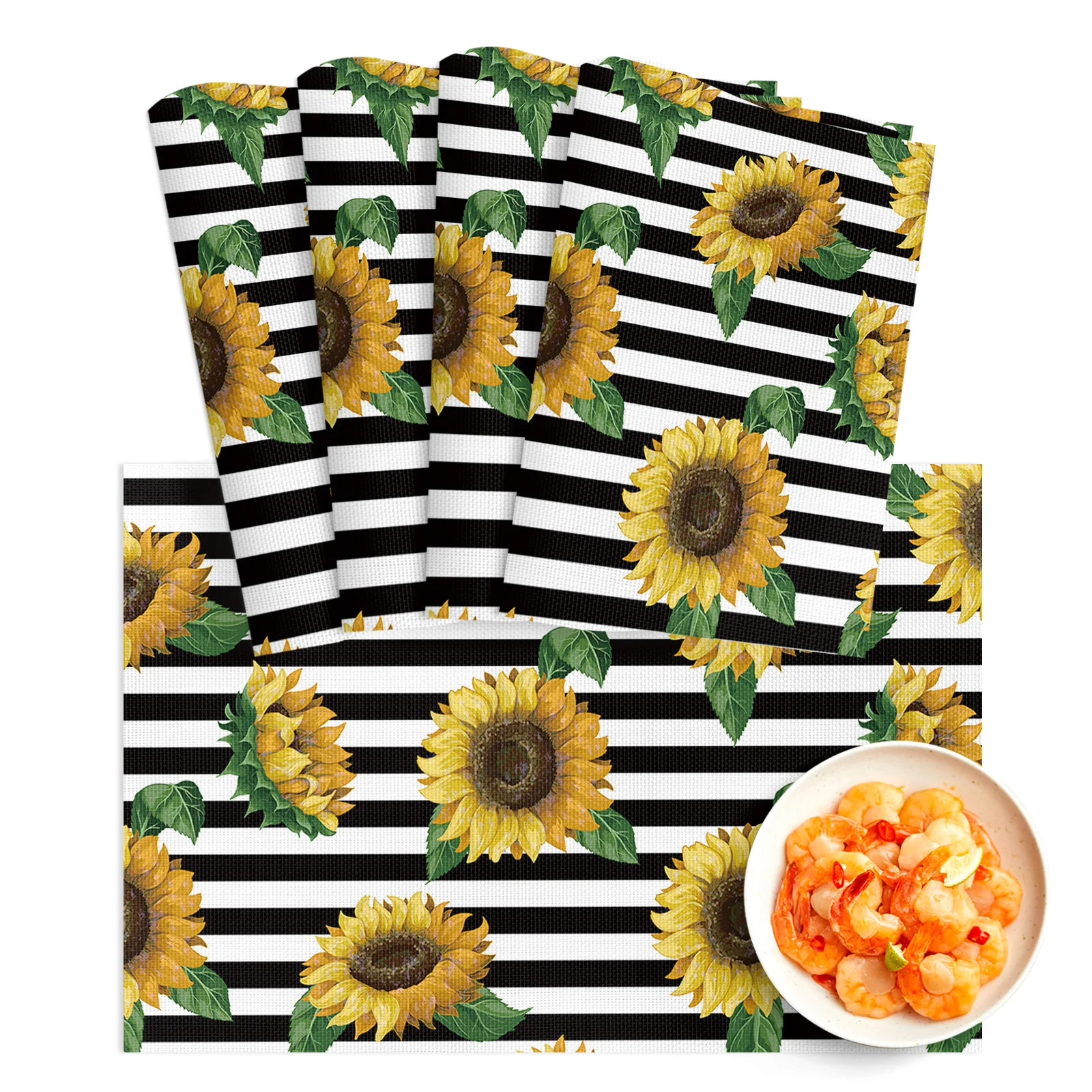 

4/6pcs Placemat Farm Flower Striped Sunflower Restaurant Kitchen Accessories PVC Durable Dining Table Mats Disc Bowl Coaster Pad