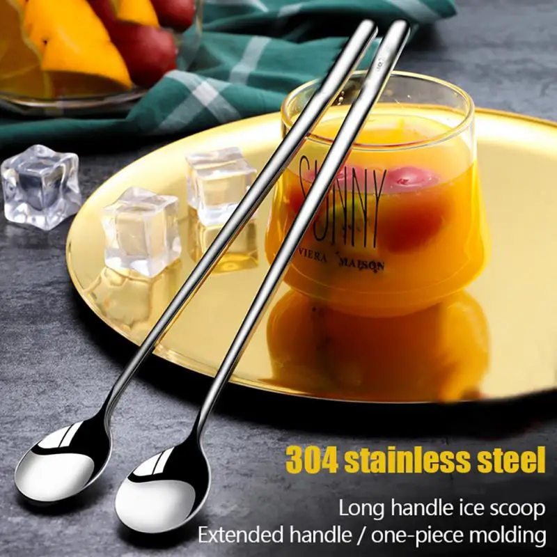 

304 Stainless Steel Long Handle Mixing Spoon Seasoning Coffee Ice Cream Dessert Honey Cutlery Kitchen Bar Kitchen Accessories