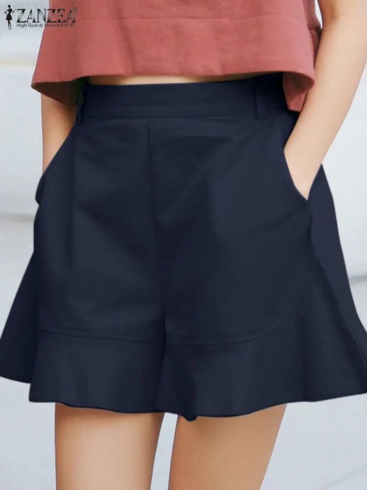 

Женские летние свободные короткие брюки ZANZEA для отдыха, модные однотонные пляжные шорты с эластичным поясом, элегантные брюки оверсайз с об...
