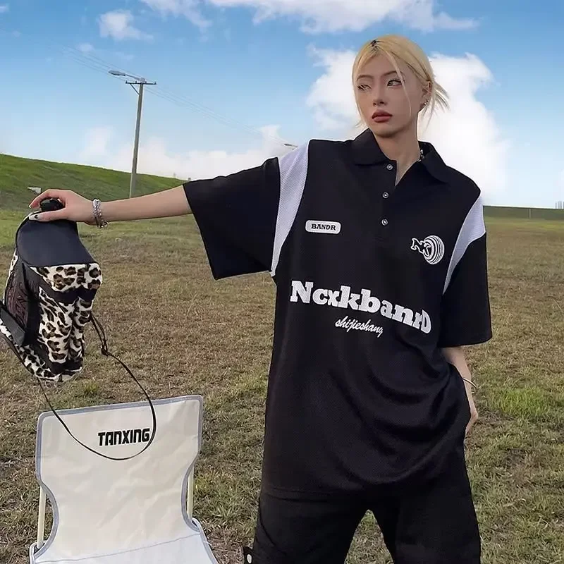 Женская футболка-поло с коротким рукавом футболка в американском стиле отложным