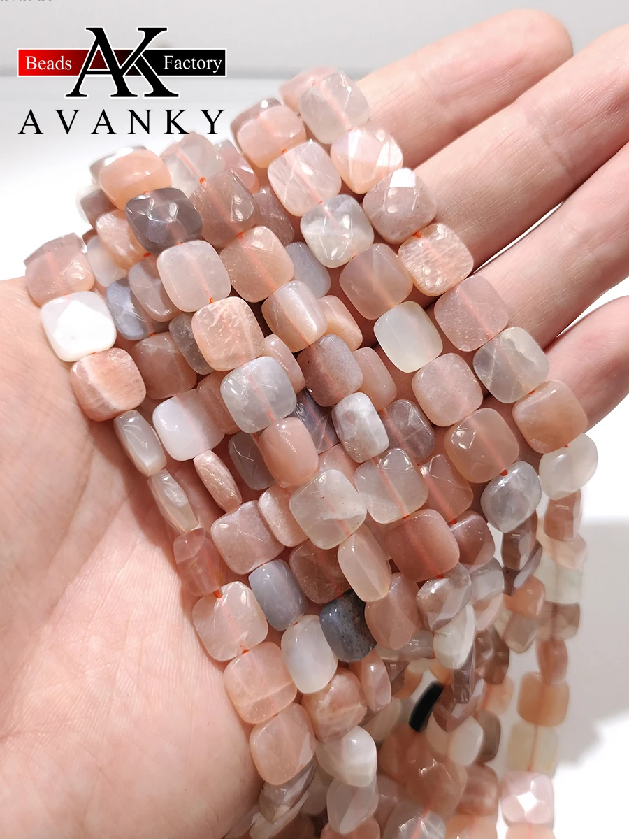 

Natural Stone Color Moonstone Beads Faceted Square Shape Loose For Jewelry Making DIY Necklace Bracelet Accessories 15'' 12mm