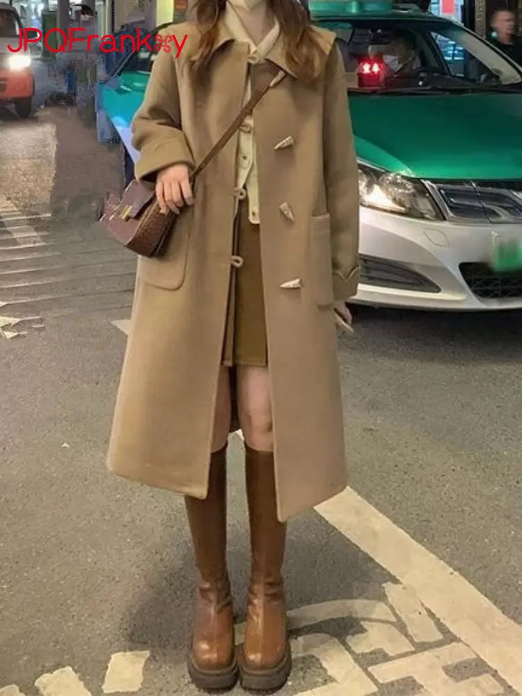 

Двустороннее шерстяное кашемировое пальто с пуговицами в японском стиле, женское твидовое пальто средней длины на осень и зиму, шерстяное пальто, женские пальто для женщин