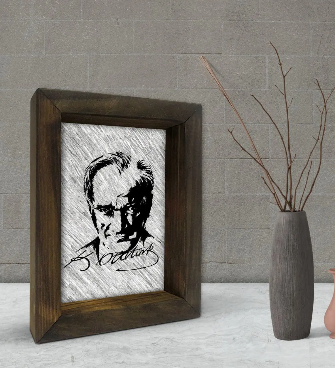 

BK Подарочный дизайн Ataturk, декоративная рама из натурального массива дерева 15x20 см-35