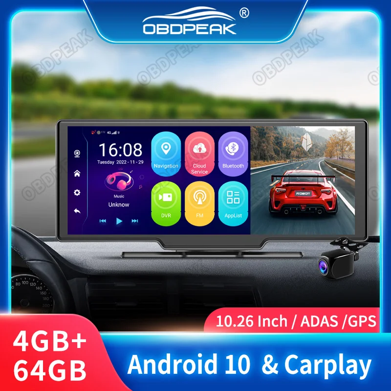

Видеорегистратор 10,26 дюйма, 4 + 64 ГБ, Android 10,0, ADAS, Wi-Fi