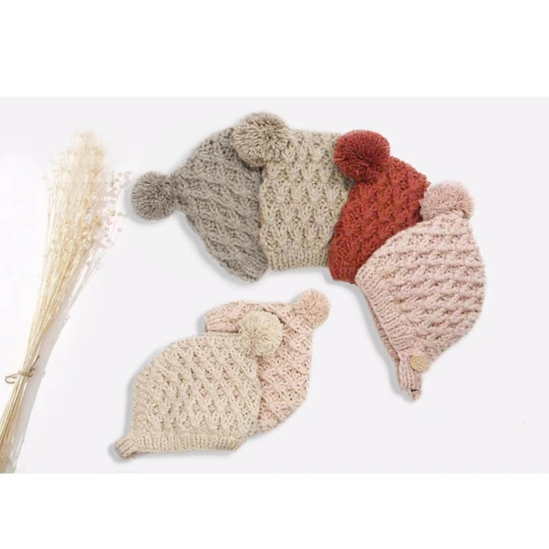 

Q81A Soft Knitted Wool Baby Kids Hat Autumn Winter Warm Ear for Protection Bonne