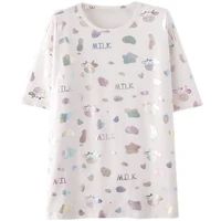 summer loose print women pink white bright tee shirt femme tops casual oversized tshirt women clothes