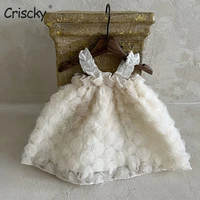 criscky fashion girl princess dress tulle child vestido sleeveless biege wedding party birthday tutu dress child clothes