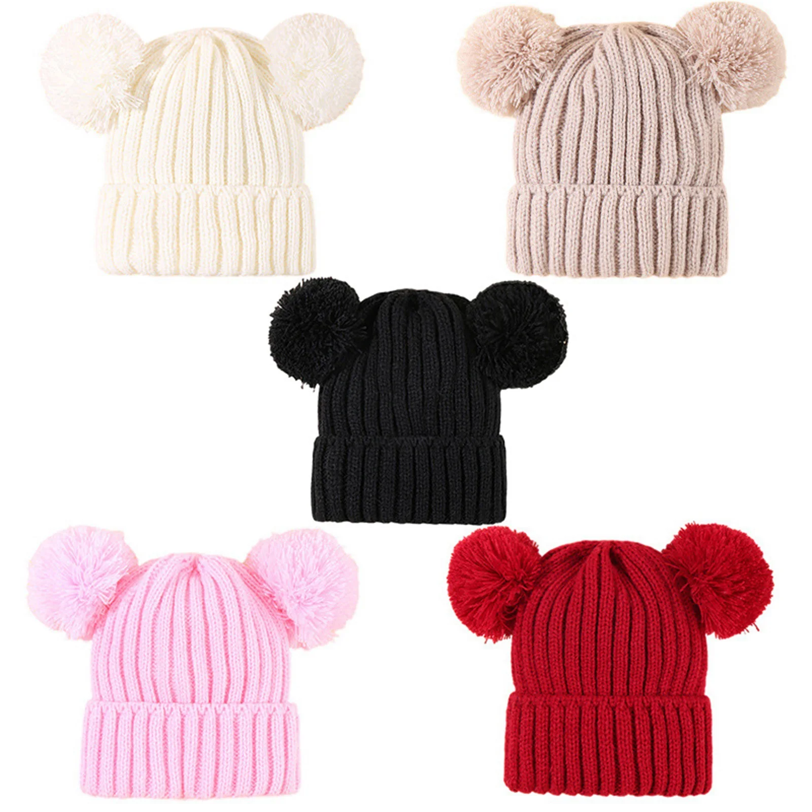 

Baby Girls Boys Beanies Solid Color Warm Winter Autumn Double Bobbles Caps Toddlers Beanie Knitted Hat