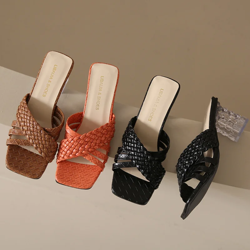 

Woman Mules Ladies Party Slides 2023 Fashion Pumps Slippers Female Outdoor High Heels PU Leather Plus Size 1