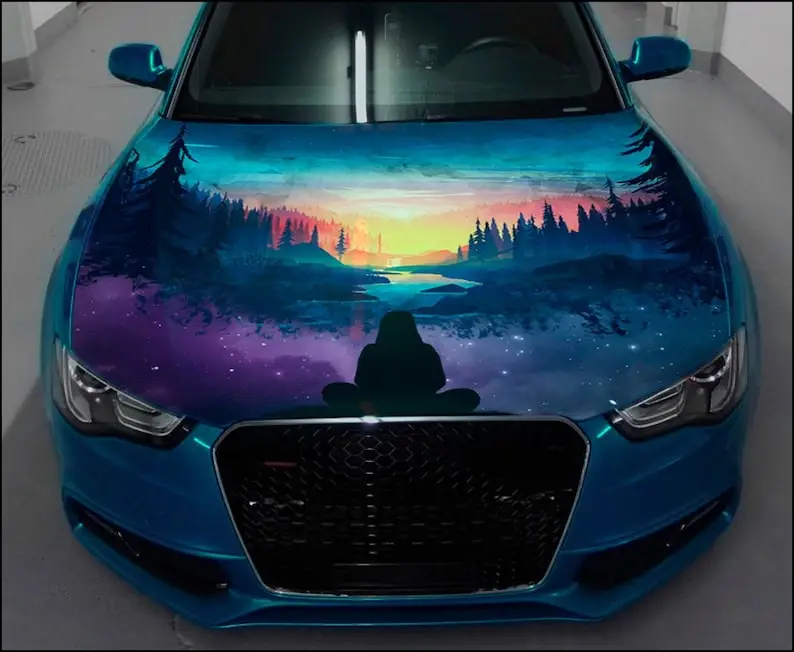 

Artistic Landscape Car Hood Wrap Full Color Vinyl Decal Sunset Art Sticker