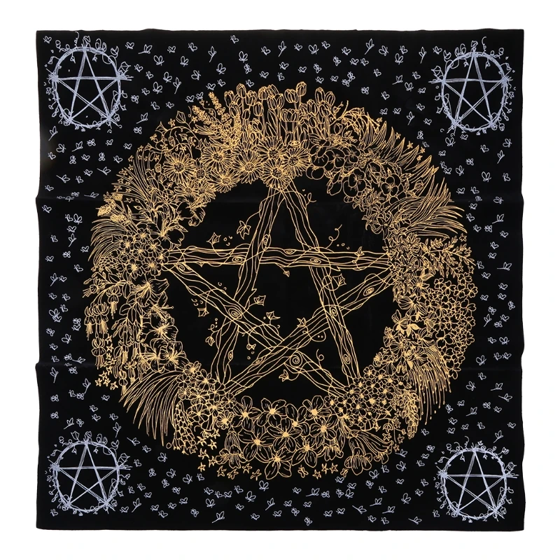 

Nature Flower Divition Five-pointed Star Tablecloth Tarot Card Flannel Divination Altar Cloth Board Game Astrology Card Pad 03KA