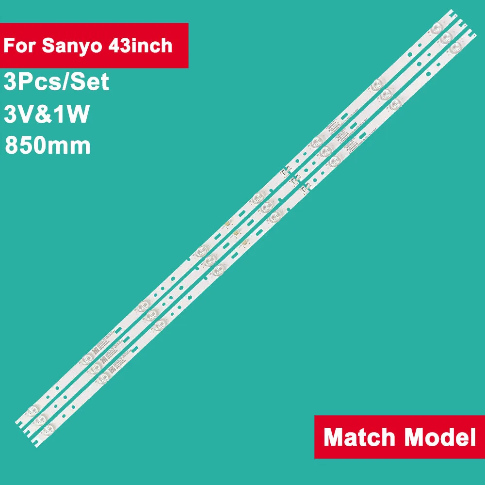 

3 шт., 3 в, 850 мм, зеркальная подсветка для Sanyo, 43 дюйма, ремонт телевизора, зеркальная полоса 303HK430038, 850 мм, зеркальная полоса 43CE210G1 H43 KD TV 53DK