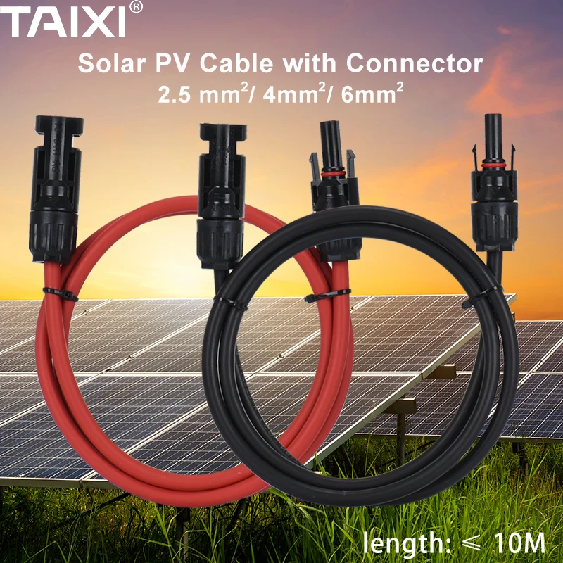 Solar Panel Extension Cable Copper Wire with solar Connector  PV Cable 1m 2m 5m 10m  6/4/2.5 mm2 10/12/14 AWG