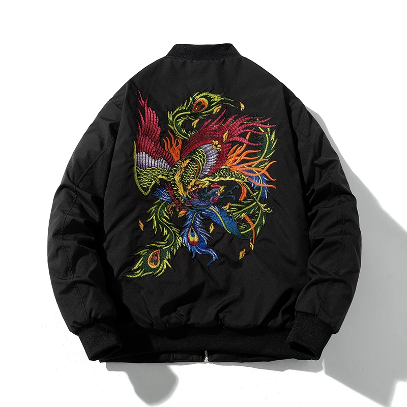 

Autumn Winter Large Embroidery Phoenix bomber jacket Men Outerwear & Coats Casual Thin and Thick varsity jacket men clothing