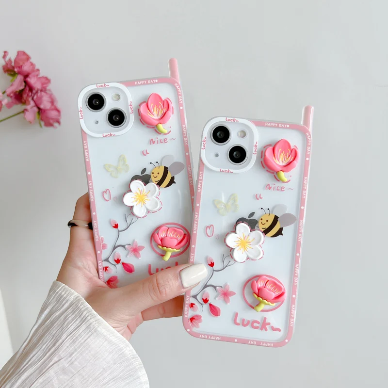 

Elegant Floral Cartoon Pink Flower Phone Case for iPhone 11 12 13 mini pro XS MAX 8 7 Plus X XR Cover
