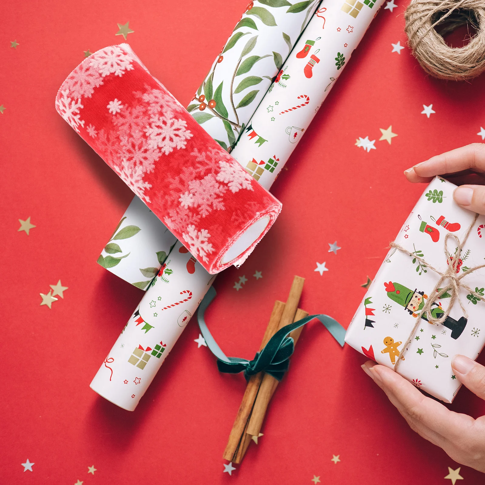 15 см 10 ярдов Рождественская снежинка Тюлевый рулон Блестящая марлевая лента из