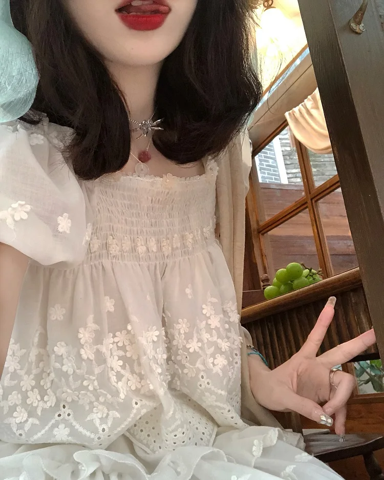 Жаккардовый костюм с пышными рукавами и юбкой Chun Bai Lian в японском стиле