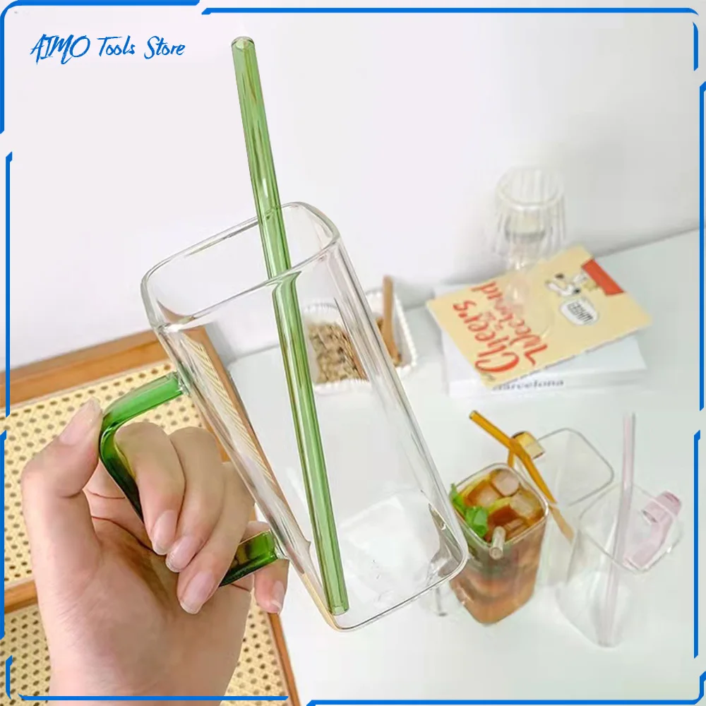 

Korean wind ins Morandi color high borosilicate glass color transparent handle cup glass household milk cup water cup