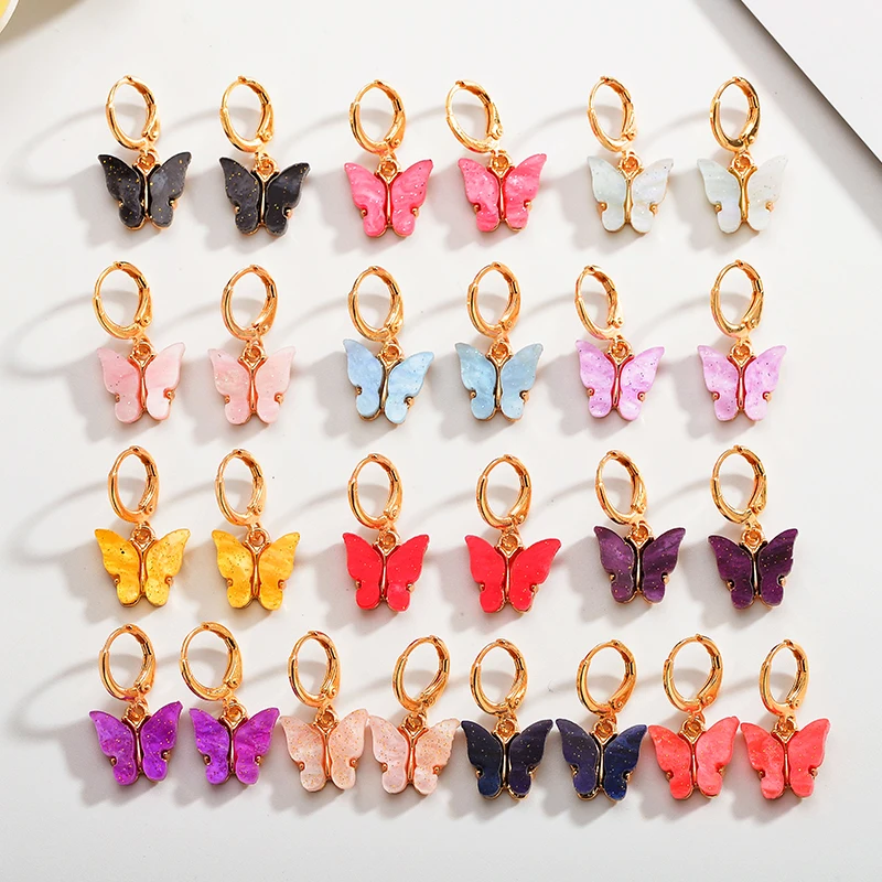 

Fashion Earrings 2.7cm 2 Pairs Butterfly Shape Acrylic Alloy Material Feminine Charm Pretty Hoop Pendant Earrings Gift Wholesale
