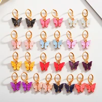 fashion earrings 2 7cm 2 pairs butterfly shape acrylic alloy material feminine charm pretty hoop pendant earrings gift wholesale