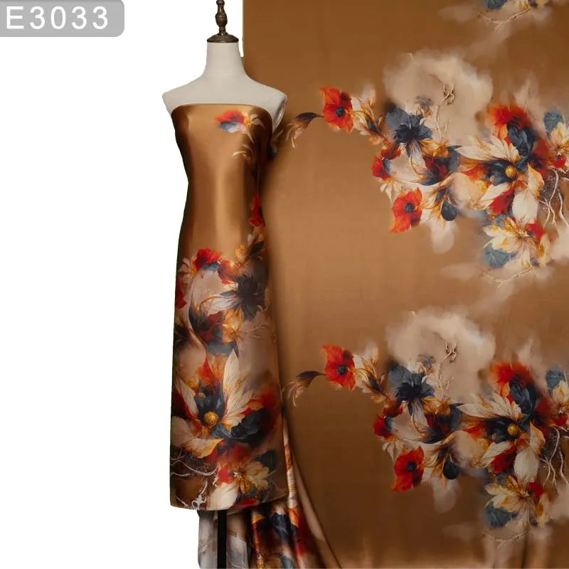 HYSK 100% Шелковая Атласная Ткань Шармез Из Натурального Цветочного Узора Шириной 114