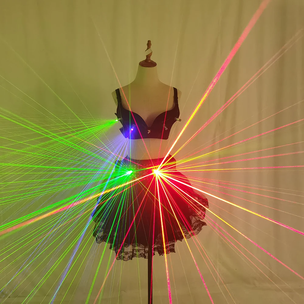 Лазерный женский сценический костюм красный зеленый синий цвет блестящий