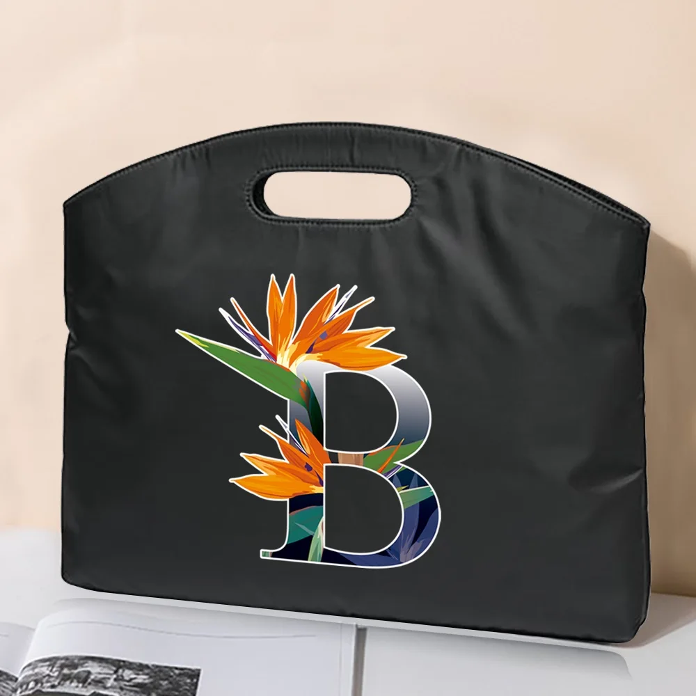 Briefcase Portable Work Business Office for Document A4 Laptop Computer Document Bag Handbag 26 Flower Color Letter Print Tote