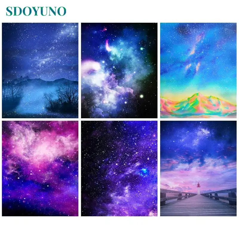 

SDOYUNO Paint By Numbers For Adults Children Sky scenery DIY HandPainted Oil Painting Landscape Coloring By Number Decoration Ar