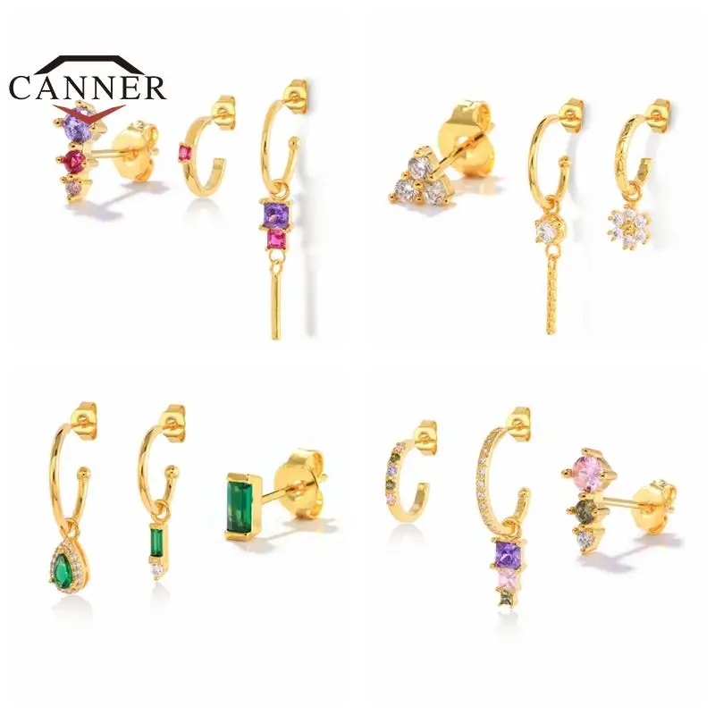 

CANNER Cubic Zirconia 925 Steling Silver Stud Earring Sets for Multiple Piercings Earring Silver 925 Jewelry Accessories Gifts