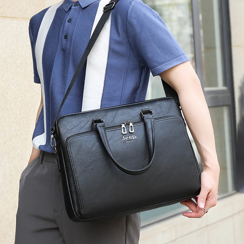 Men'S Executive Briefcase Leather Handbag Computer Laptop Document Shoulder Business Messenger Crossbody Side Briefcase Bag