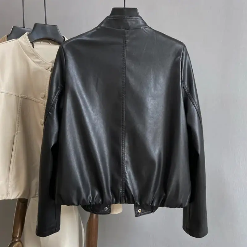 Korean Version of Fashion Plus Velvet Warm PU Female Leather Clothing Autumn and Winter Leisure Show Thin Foreign Style Leather