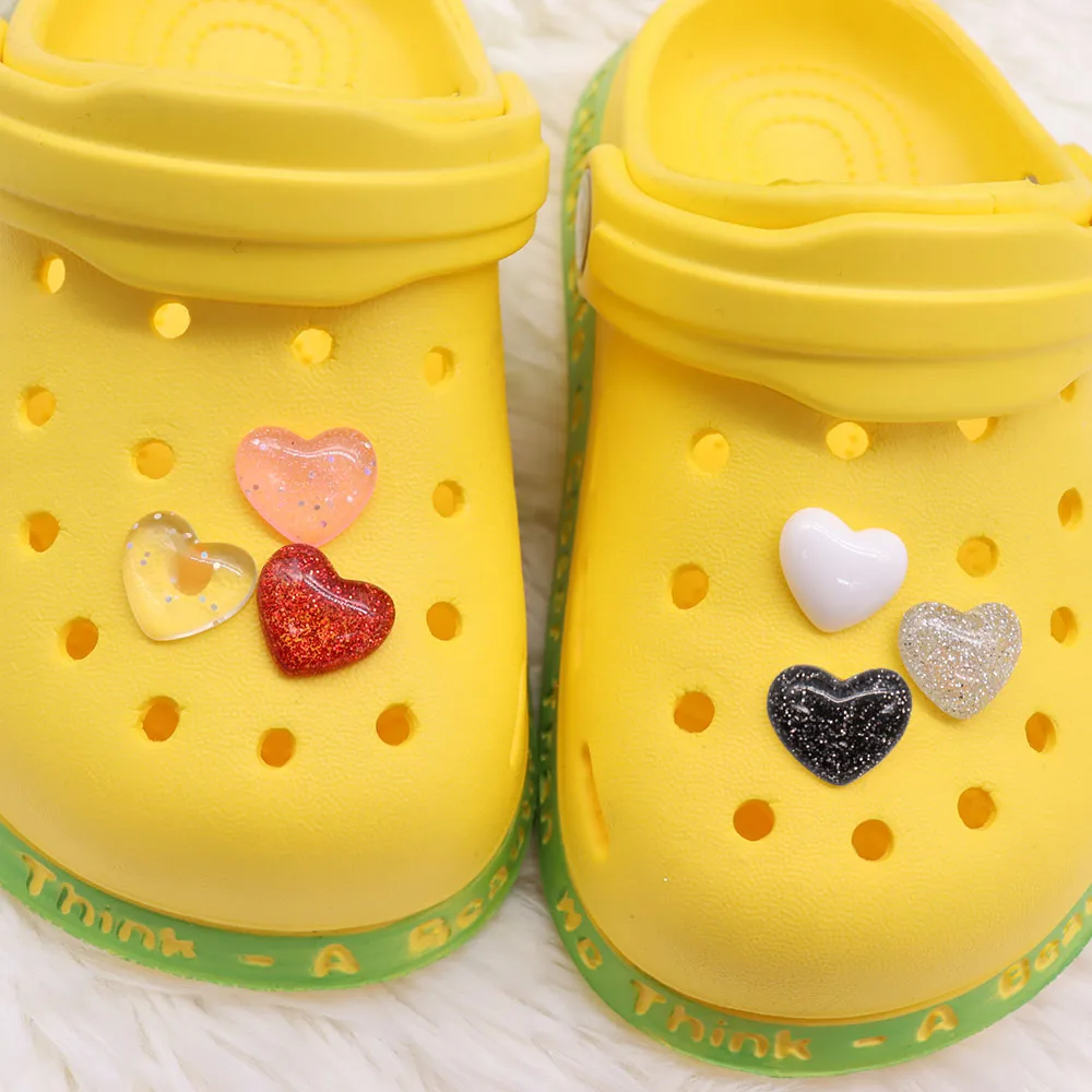 

Mix 50PCS Resin Sequin Transparent Heart Series Shoe Charms DIY Clogs Shoe Aceessories Fit Croc Sandals Decorate Buckle Kid Gift