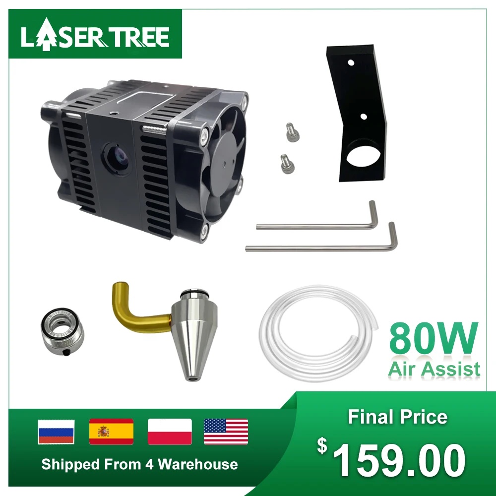 LASER TREE 450nm 80W Air Assist Blue Laser Module for Laser Engraving Machine Wood Cutting Marking Tools Dual Cooling Fans enlarge