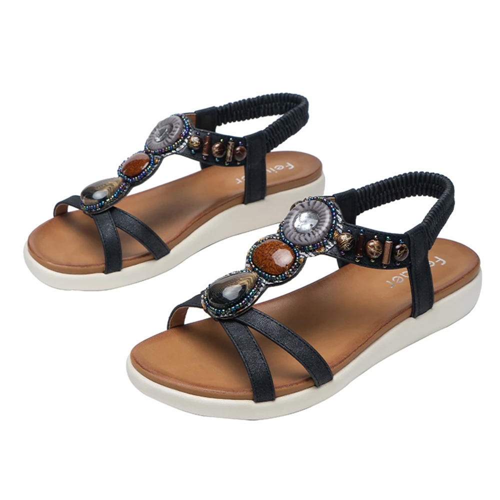 

Сандалии женские в римском стиле, модные уличные пляжные Босоножки на платформе, украшенные бисером, для отдыха, cl8, лето