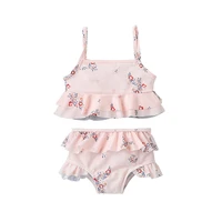 2022 baby girls swimsuit flower printed summer bikini children swimwear 2 piece set cute kid toddler summer beachwear