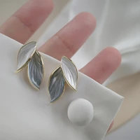 s925 silver needle foliage earrings women stainless steel earrings blue white leaves jewelry korean fashion light luxury eardrop