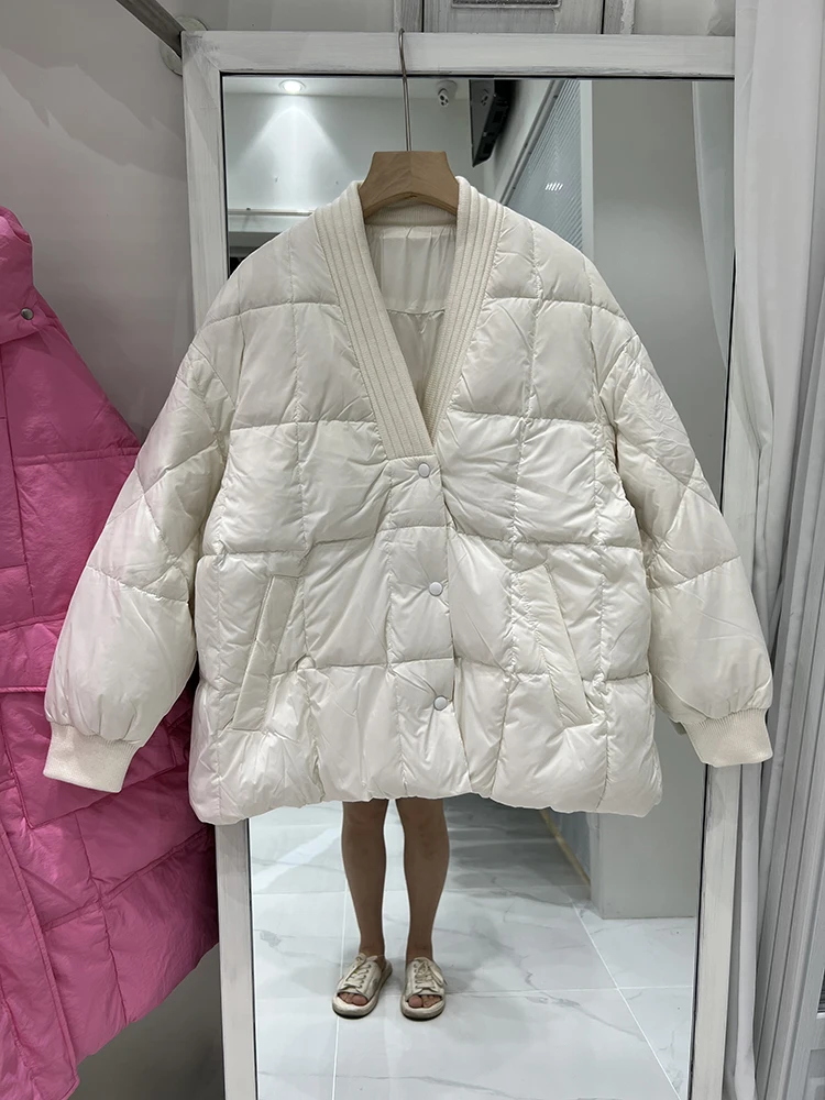 

Женская парка с V-образным вырезом LY VAREY LIN, модная однобортная куртка на 90% белом утином пуху, Повседневная теплая куртка, верхняя одежда для ...