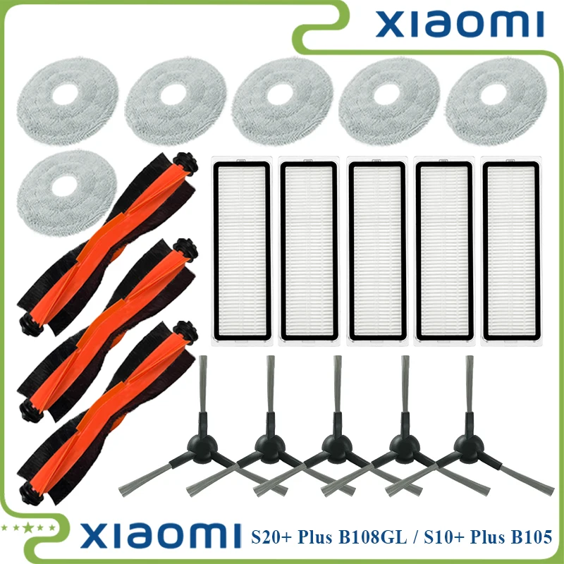 For Xiaomi Robot Vacuum S20+ Plus B108GL / S10+ B105 Parts Main Roller Side Brush Hepa Filter Mop Cloth Accessories