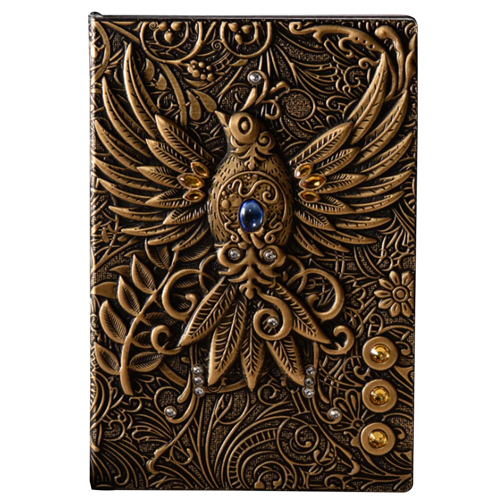 

Gift Phoenix School Journal Handcraft Diary Writing Pads Retro Notebook Hardcover Home Travel PU Cover Embossed