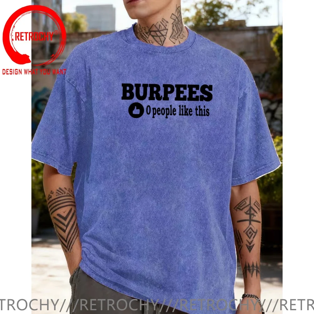 Фото Винтажная футболка из выстиранного хлопка с забавным дизайнерским принтом Burpees Zero People, мужская модная повседневная одежда, стильные топы №4